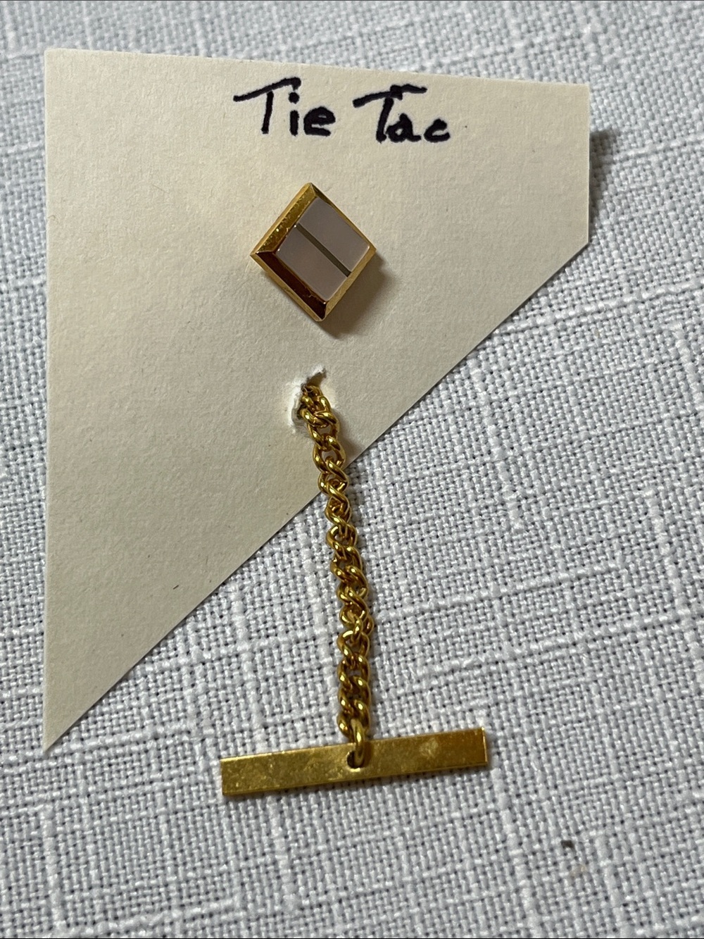 Vintage Tie Tac Gold Tone Bar Tie Tack with Mother of Pearl